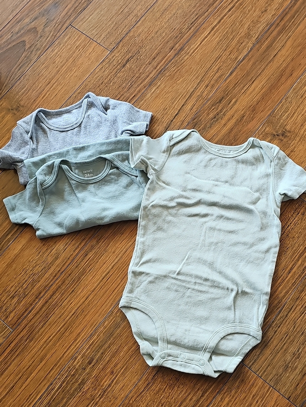 Carter's Neutral Green & Gray Short-Sleeve Baby Onesies - 3 Pack